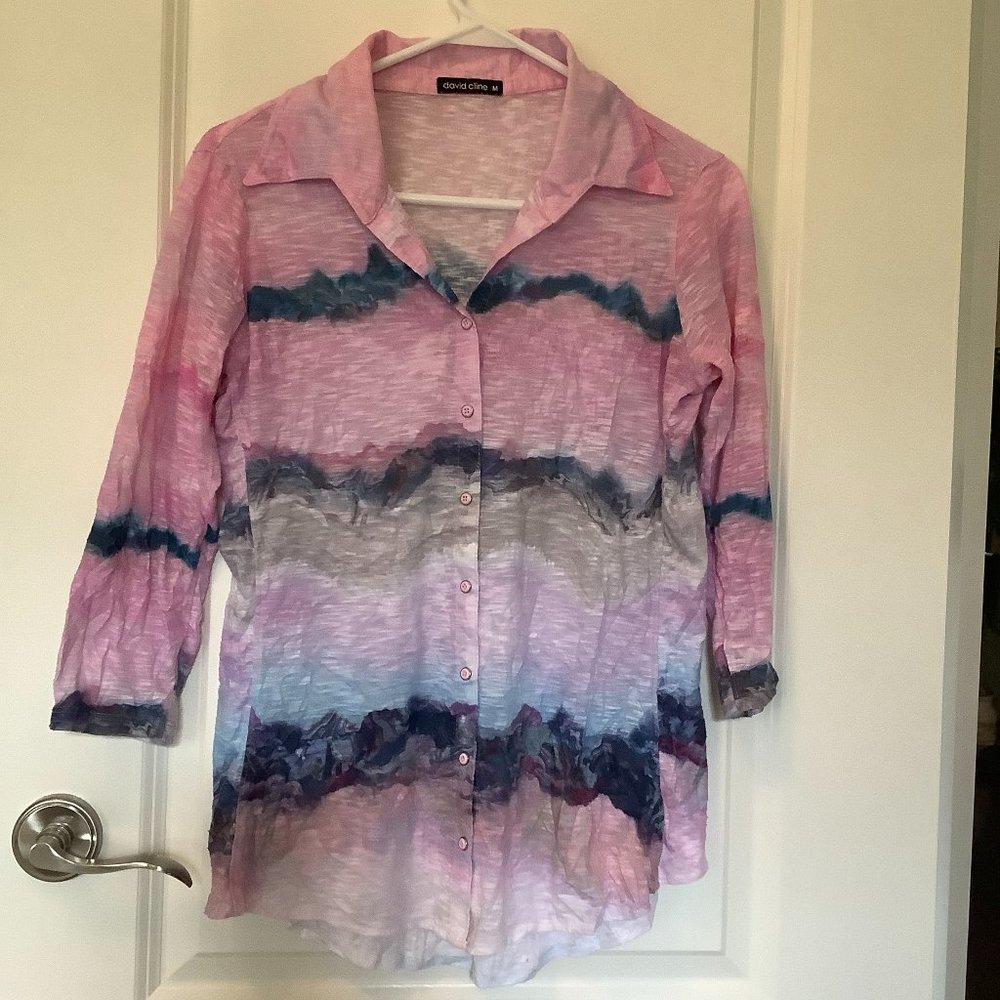 David Cline stretch button-down blouse